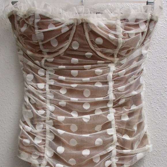 MAJORELLE Polka Dot Bodysuit in White and Tan - Picture 1 of 10